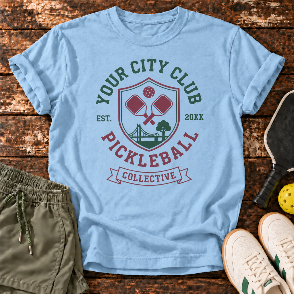 City Club T-Shirt — Light Blue — fresh sneakers flatlay
