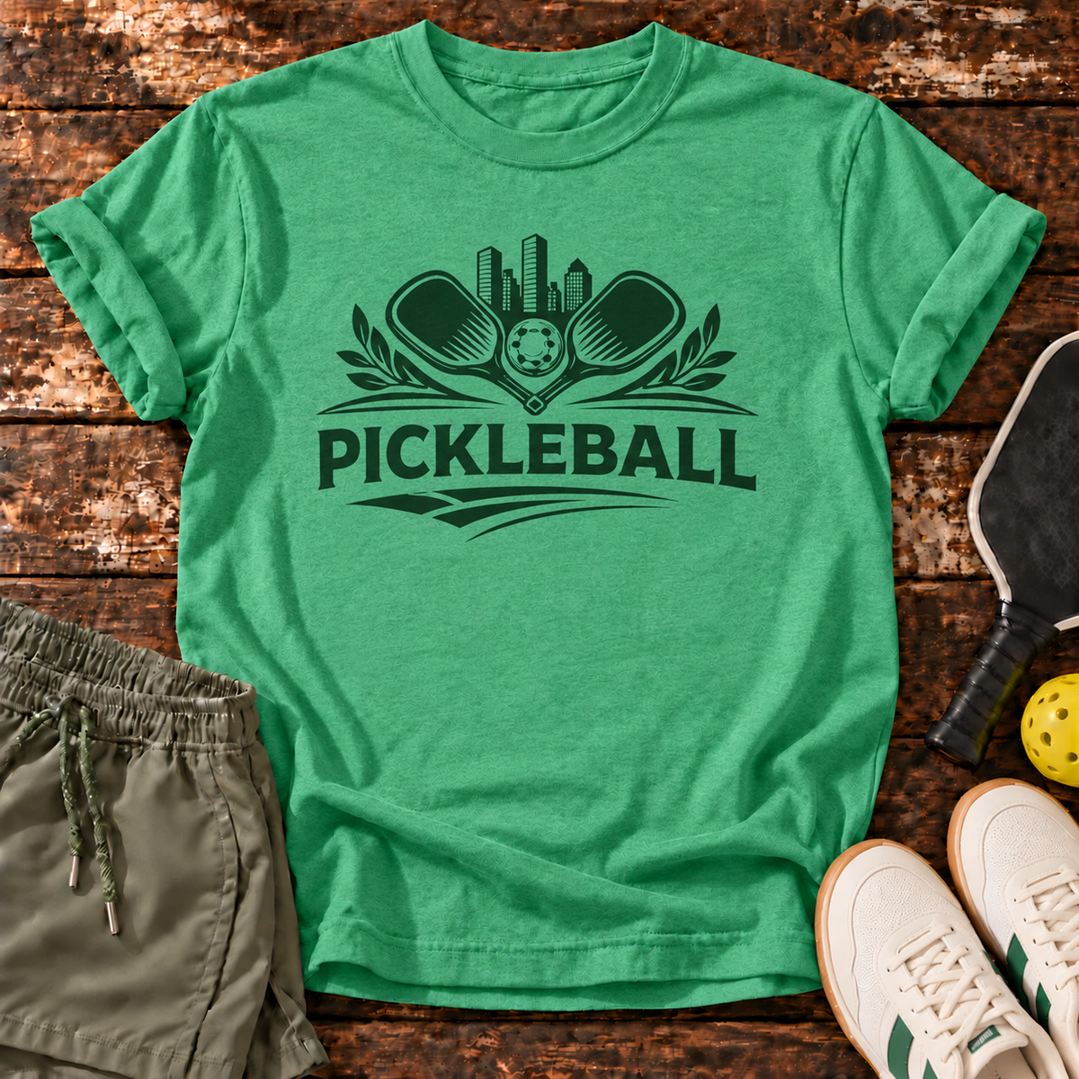 Classic Pickleball T-Shirt — Heather Irish Green — Fresh Dink Society Sneakers mockup