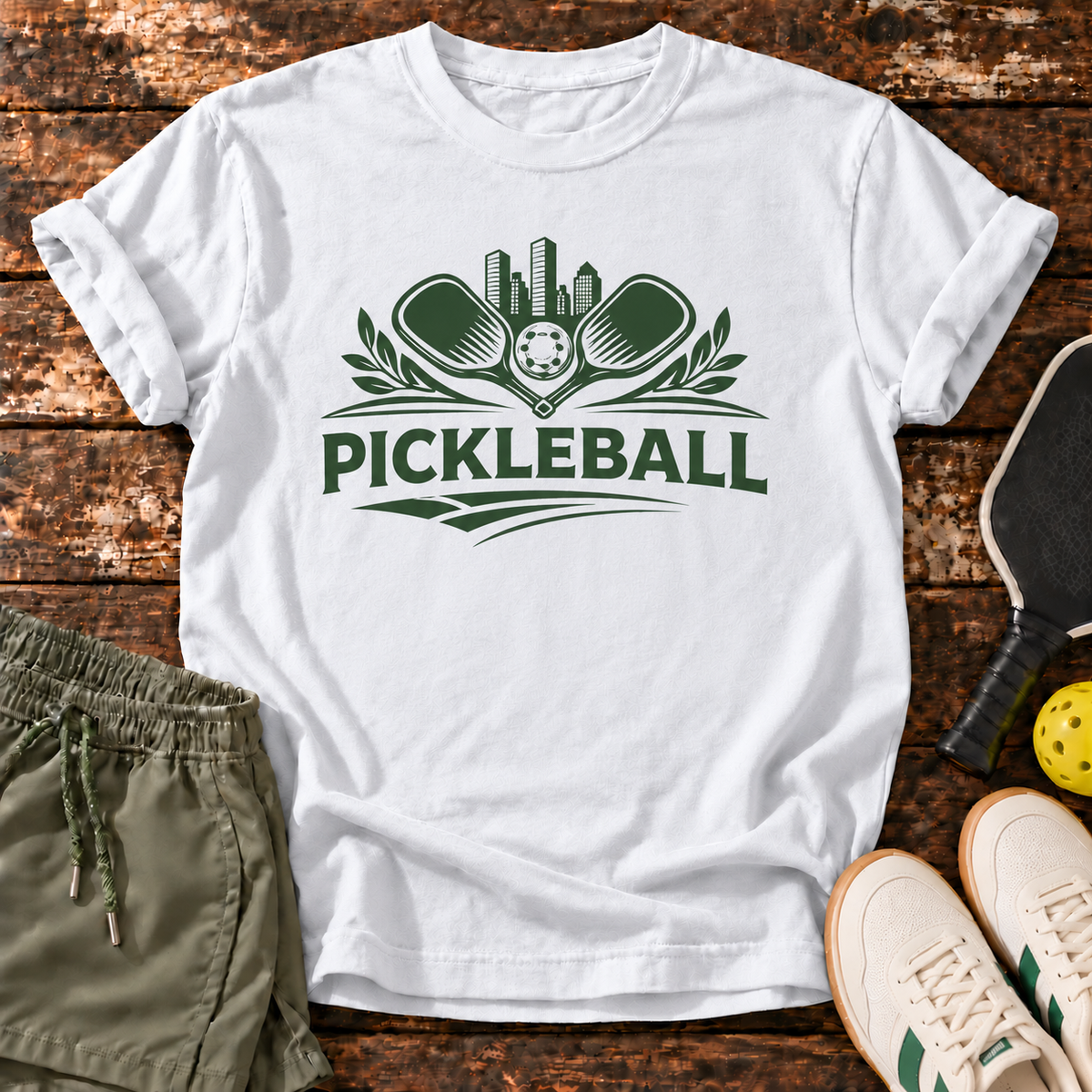 Classic Pickleball T-Shirt — White — Fresh Dink Society Sneakers mockup