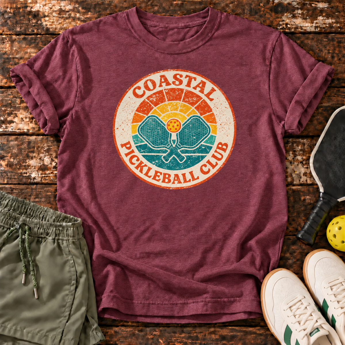 Coastal Club T-Shirt — Heather Maroon — Fresh Dink Society Sneakers mockup