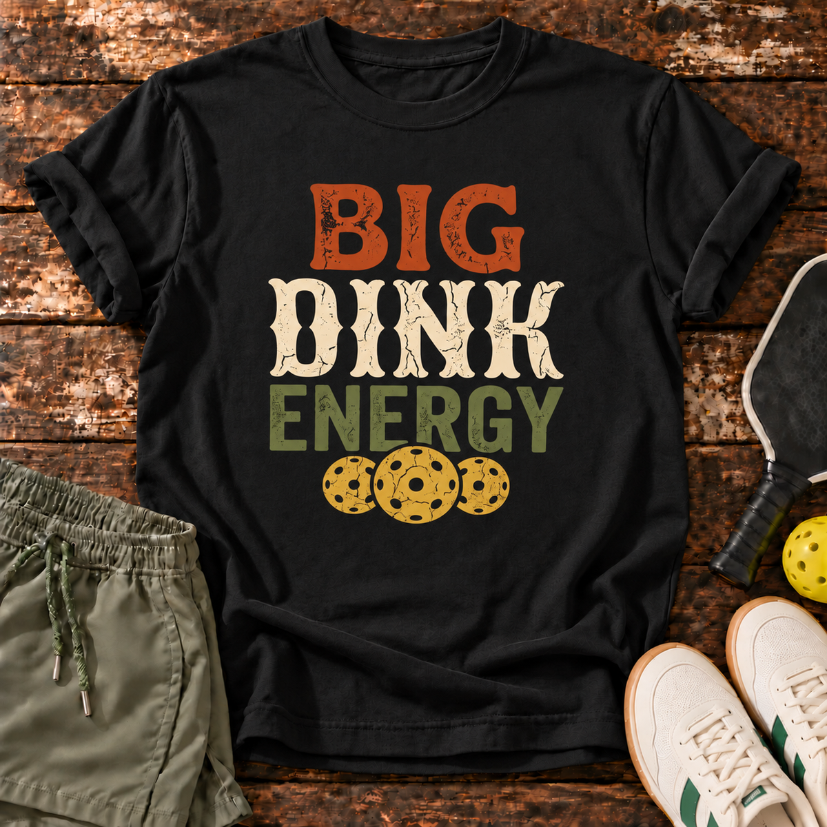 Big Dink Energy T-Shirt — Black — fresh sneakers flatlay