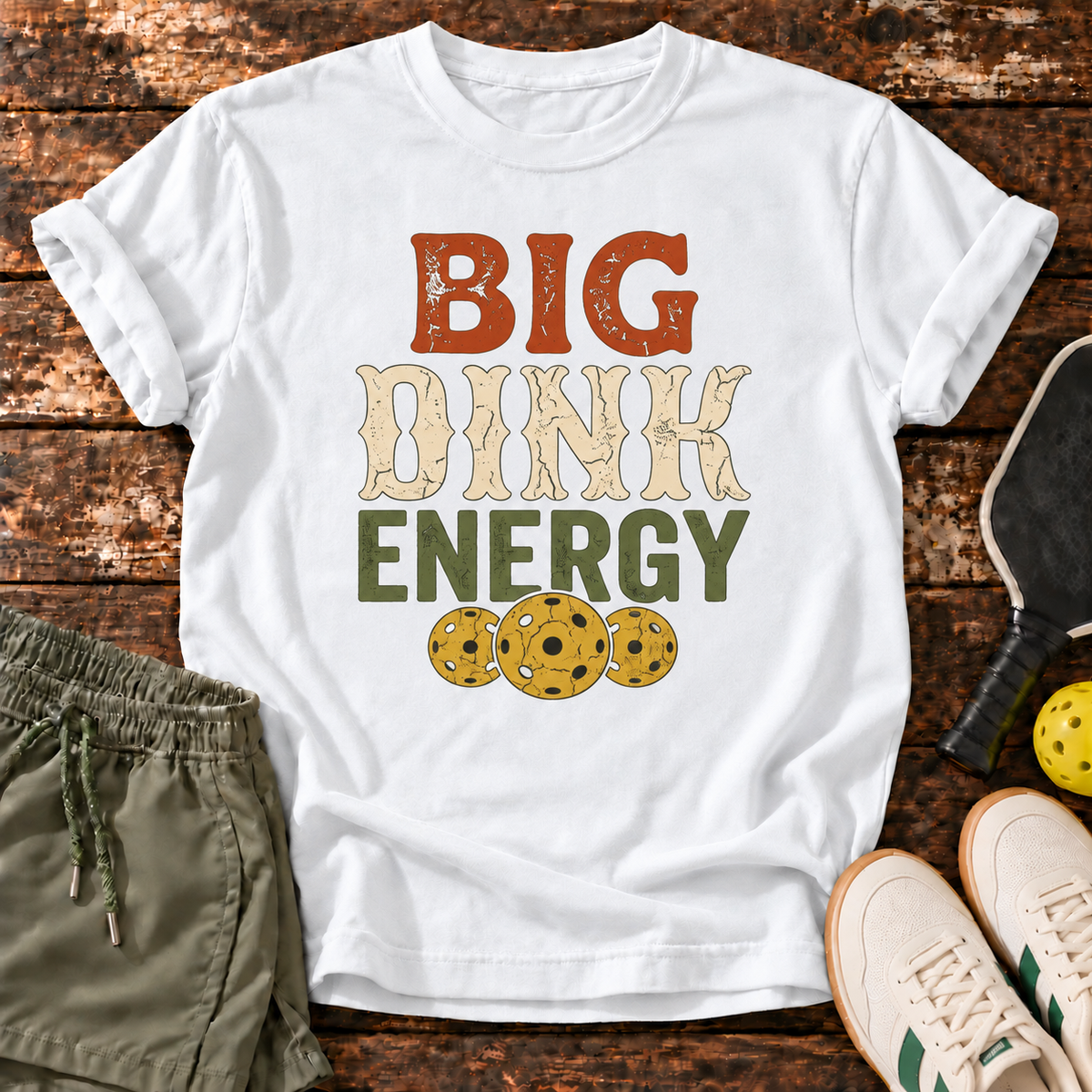 Big Dink Energy T-Shirt — Cloud White — fresh sneakers flatlay