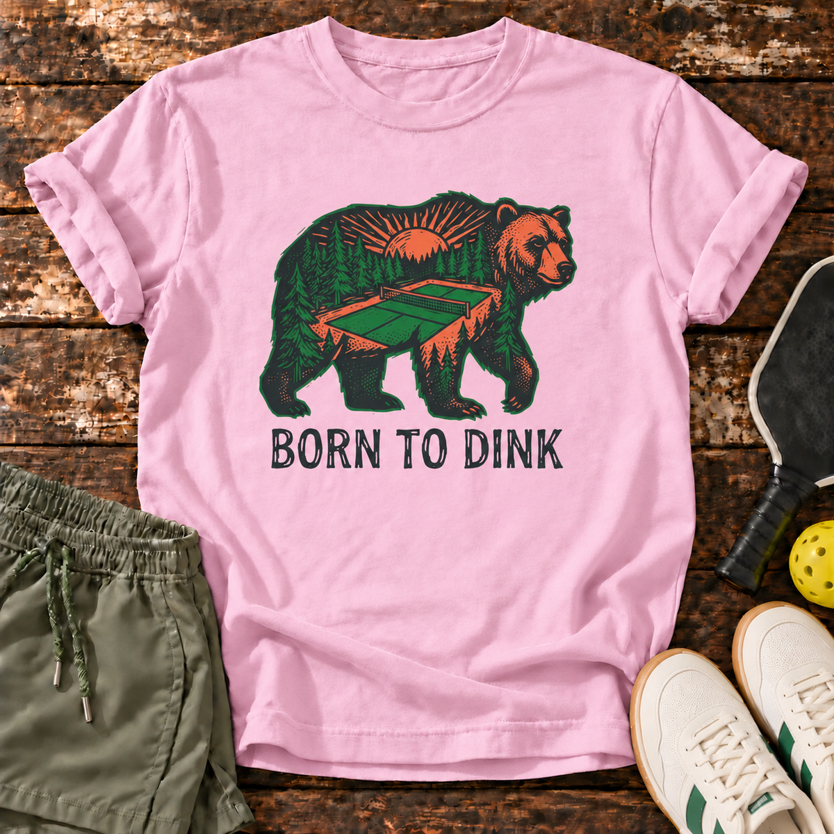 Born Dinking T-Shirt — Blush Pink — fresh sneakers flatlay