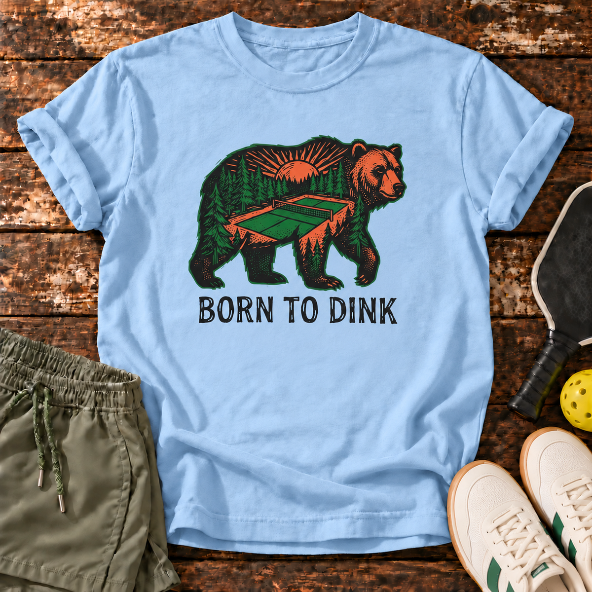 Born Dinking T-Shirt — Light Blue — fresh sneakers flatlay