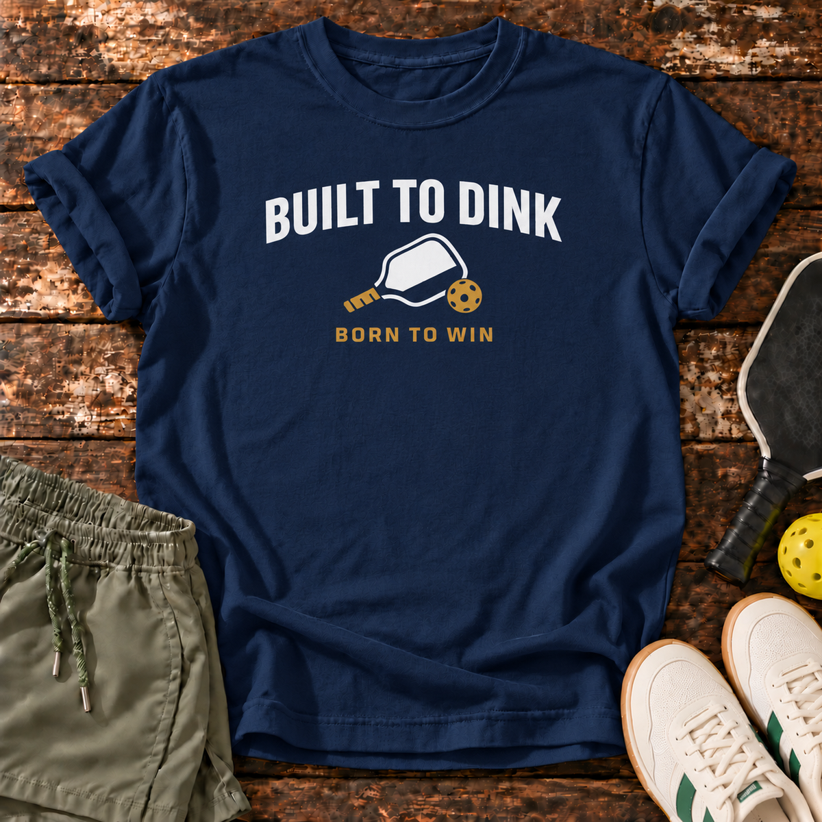 Built Dinking T-Shirt — Navy — fresh sneakers flatlay