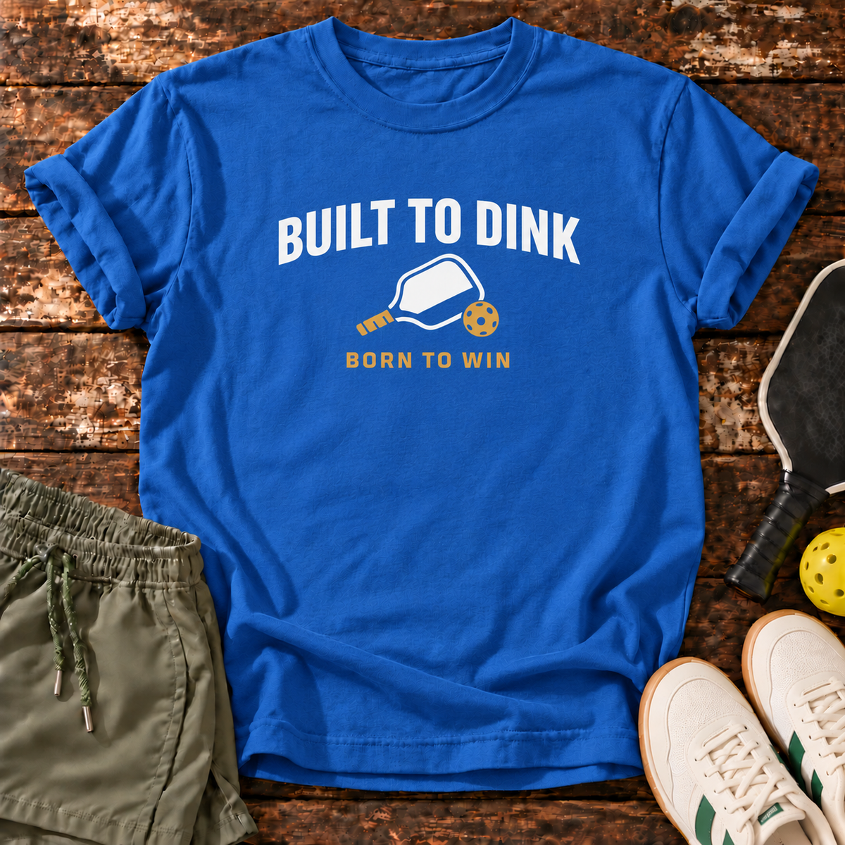 Built Dinking T-Shirt — Royal Blue — fresh sneakers flatlay