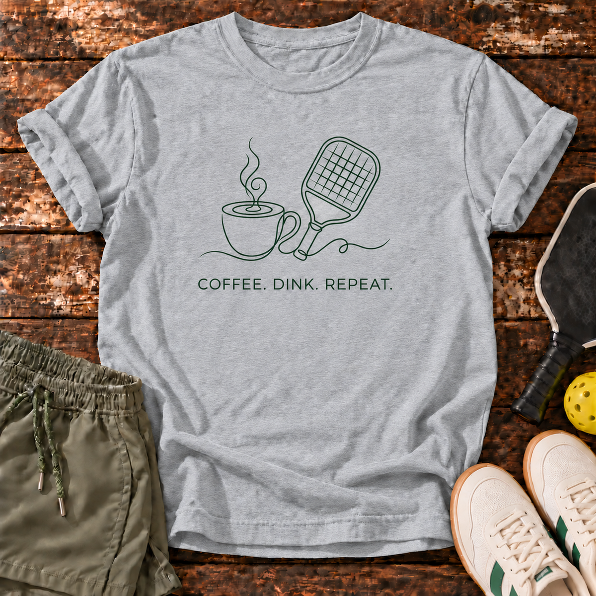 Coffee Dink T-Shirt — Sport Grey — fresh sneakers flatlay