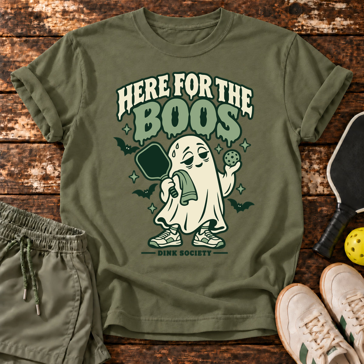 Court Boos T-Shirt — Military Green — approved Dink Society mockup
