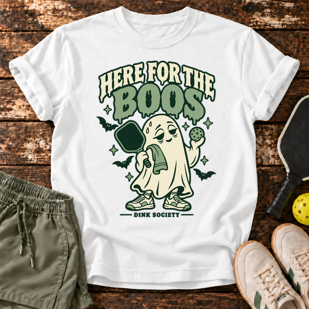 Court Boos T-Shirt — White — approved Dink Society mockup