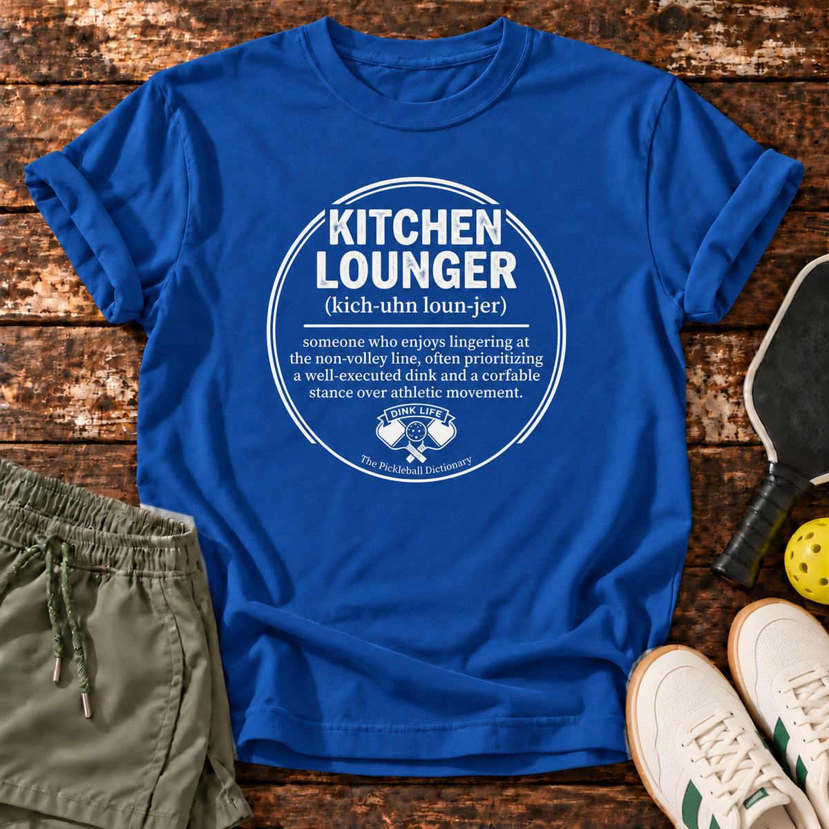 Kitchen Lounger T-Shirt – Royal Blue – approved shorts mockup