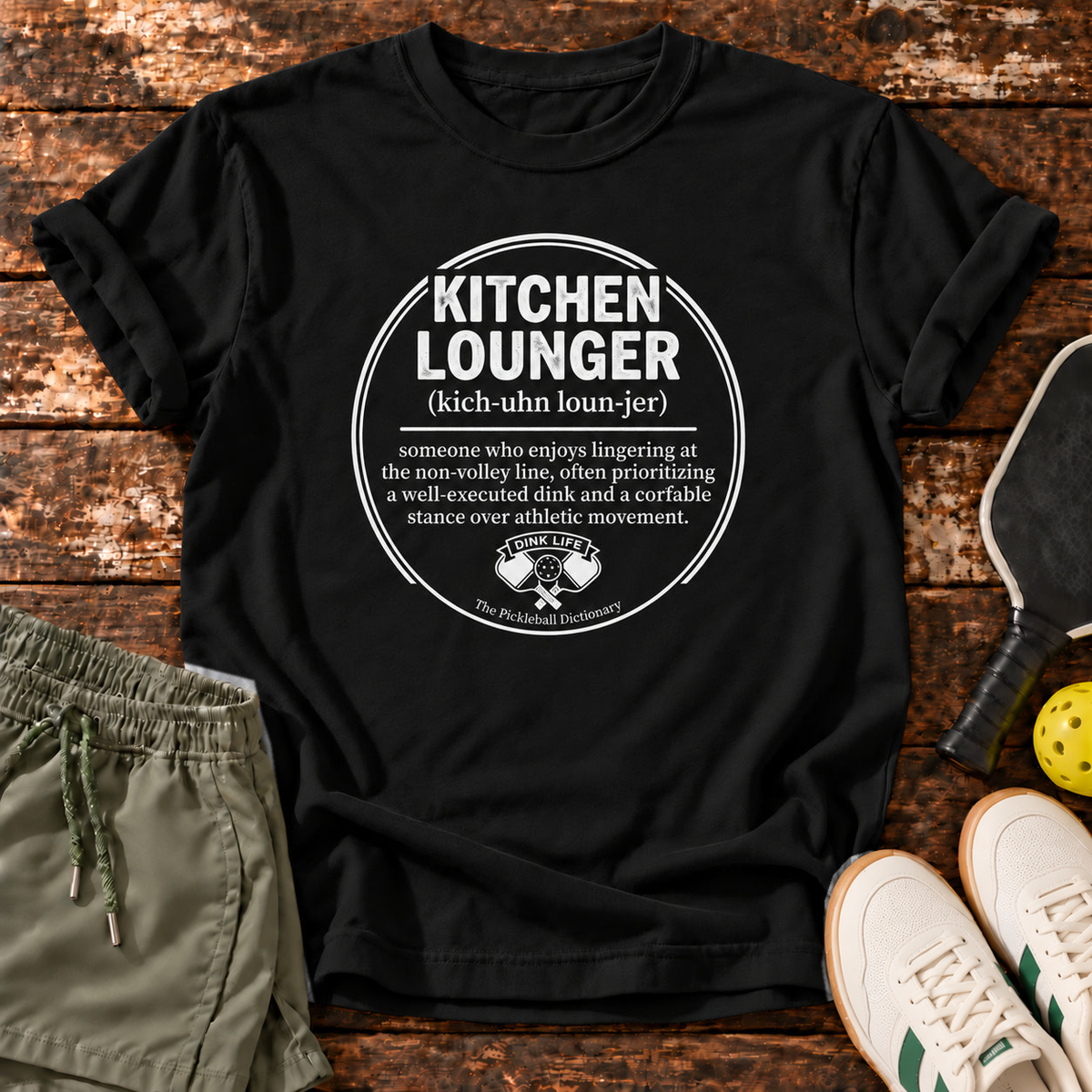 Kitchen Lounger T-Shirt – Black – approved shorts mockup