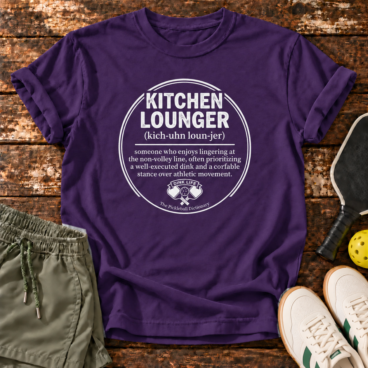 Kitchen Lounger T-Shirt – Violet – approved shorts mockup
