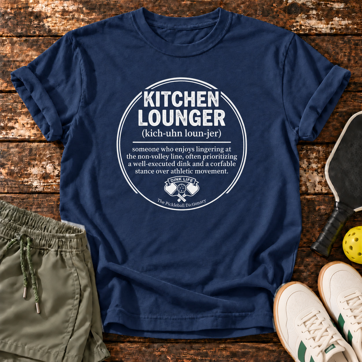 Kitchen Lounger T-Shirt – Navy – approved shorts mockup