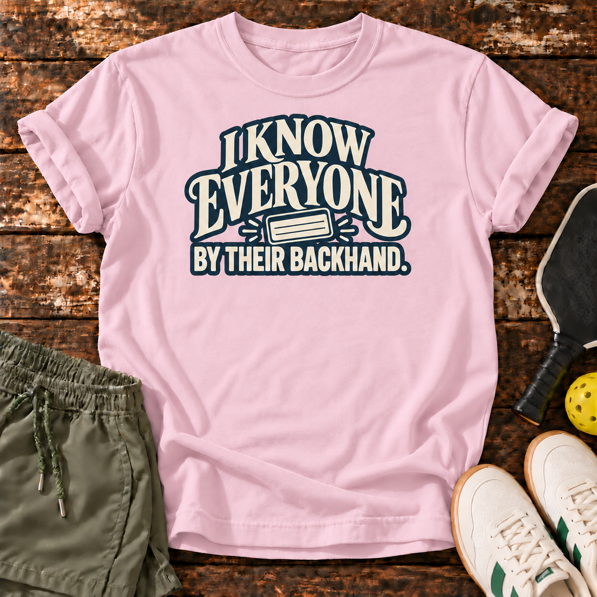 Courtside Census T-Shirt — Light Pink — approved wood mockup