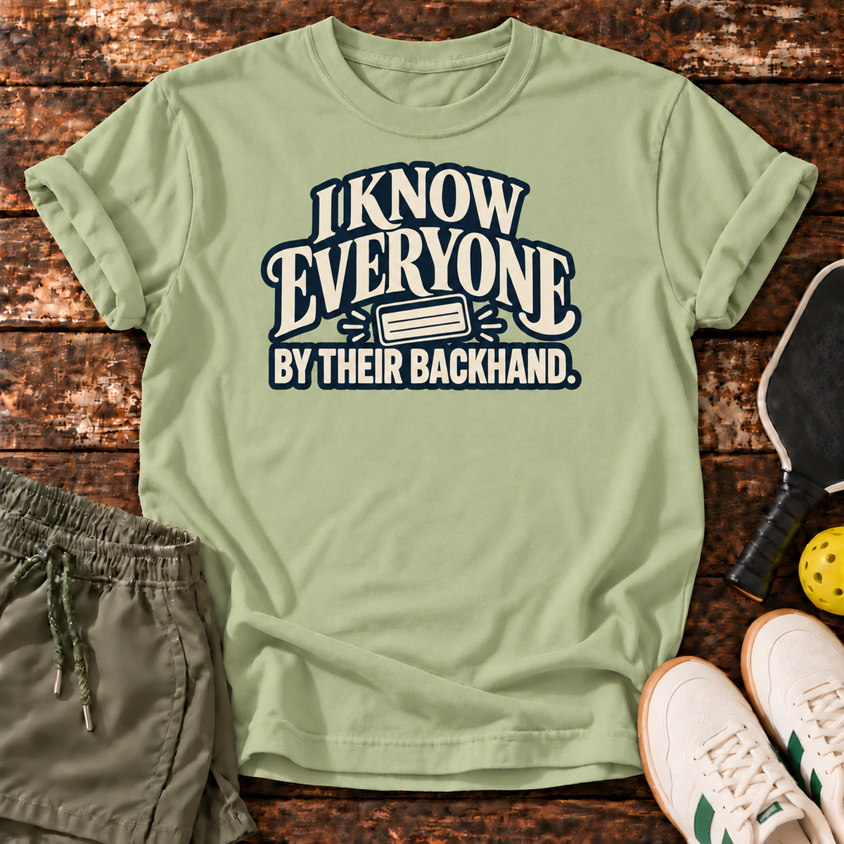 Courtside Census T-Shirt — Pistachio — approved wood mockup