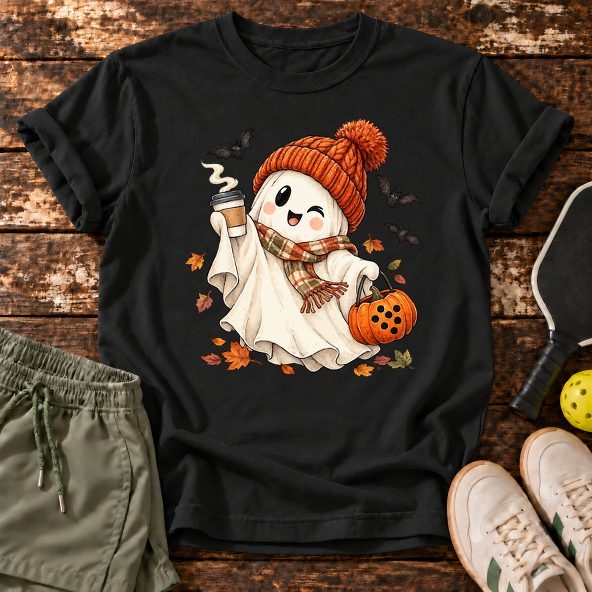 Cozy Ghost T-Shirt — Black — approved Dink Society mockup