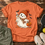 Cozy Ghost T-Shirt — Heather Orange — approved Dink Society mockup