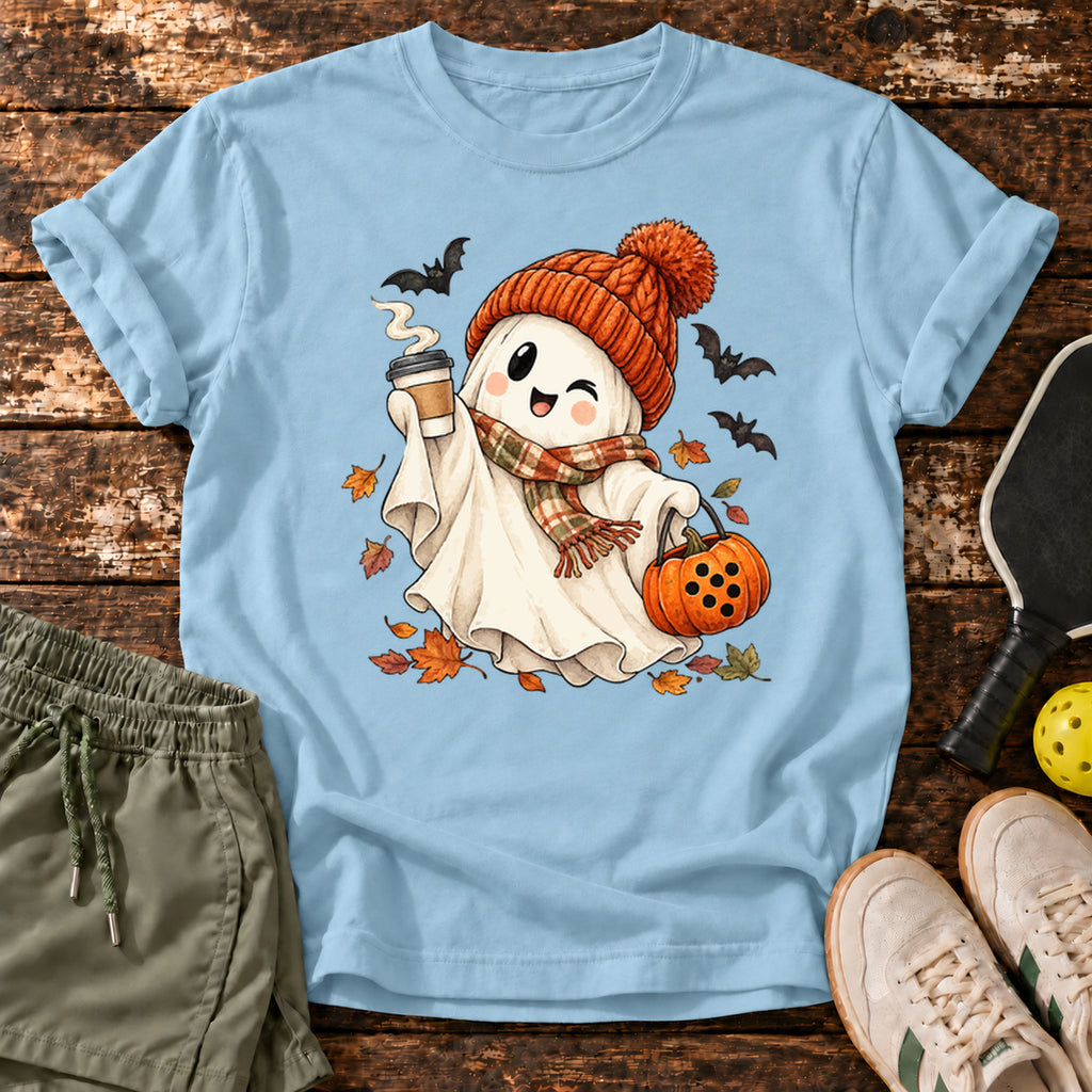Cozy Ghost T-Shirt — Light Blue — approved Dink Society mockup