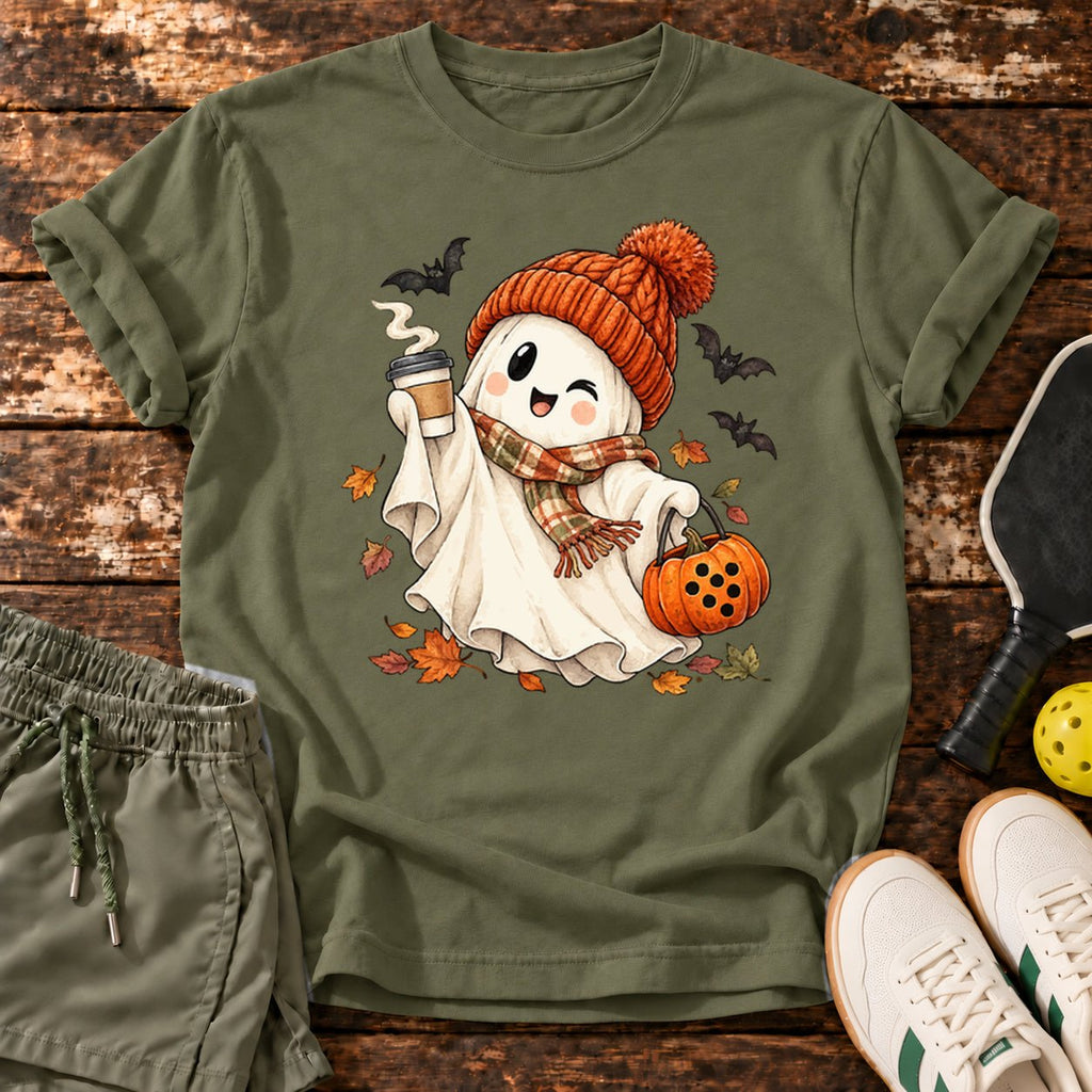 Cozy Ghost T-Shirt — Military Green — approved Dink Society mockup