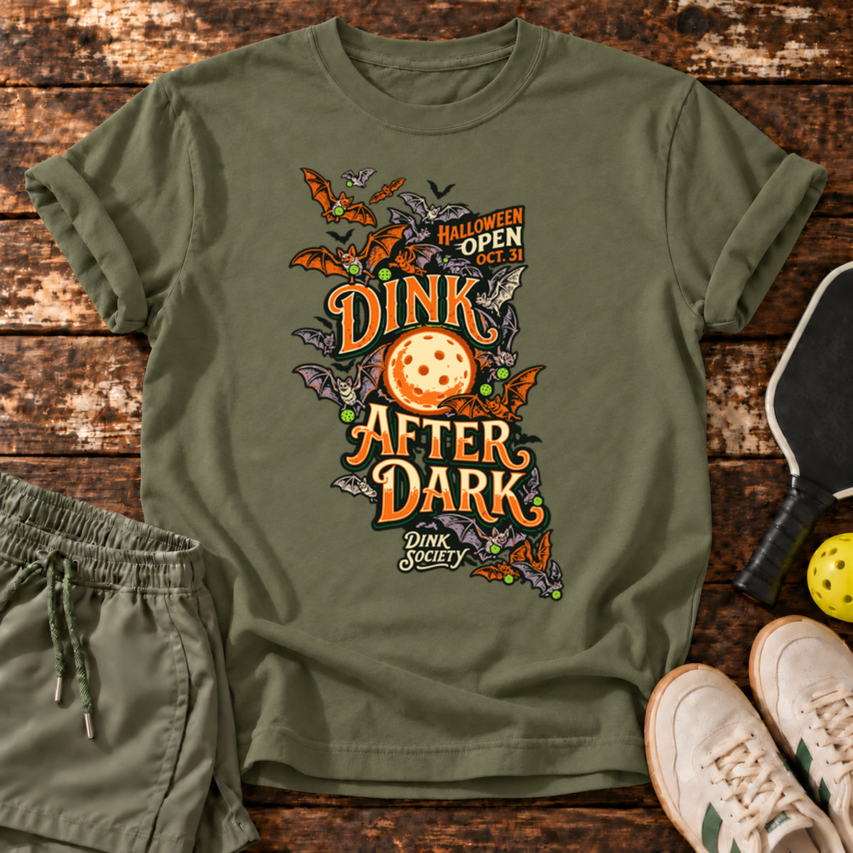 Dink After Dark T-Shirt — Military Green — approved Dink Society mockup