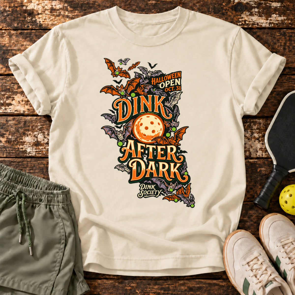 Dink After Dark T-Shirt — Natural — approved Dink Society mockup
