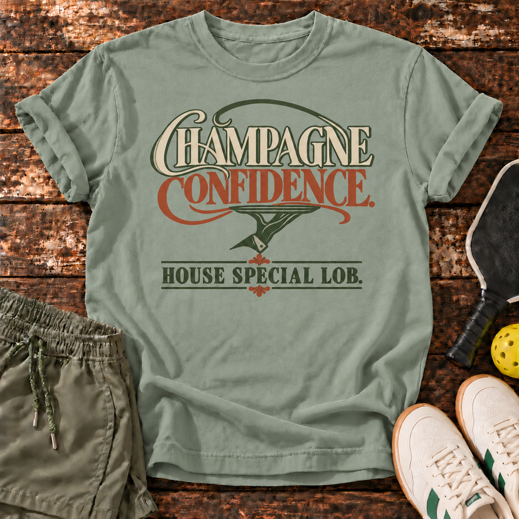 Lob Budget T-Shirt — Sage — wood mockup