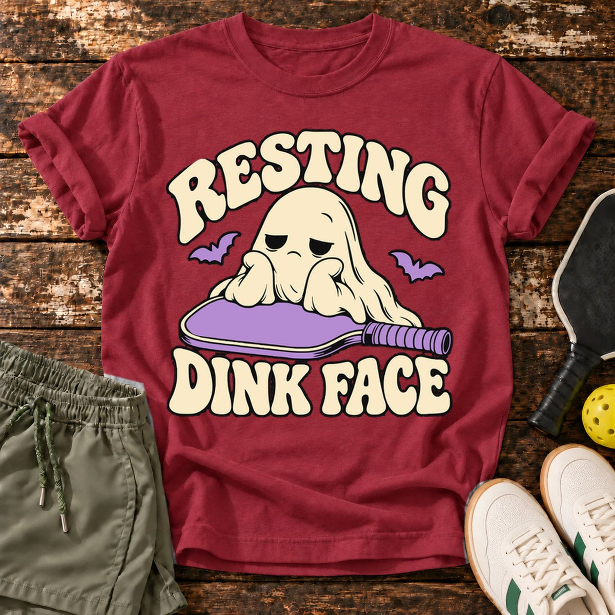 Resting Ghost T-Shirt — Crimson — approved Dink Society mockup