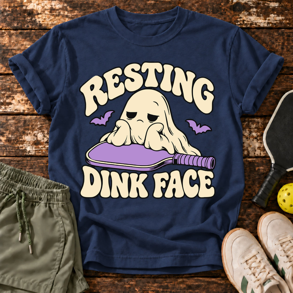 Resting Ghost T-Shirt — Navy — approved Dink Society mockup