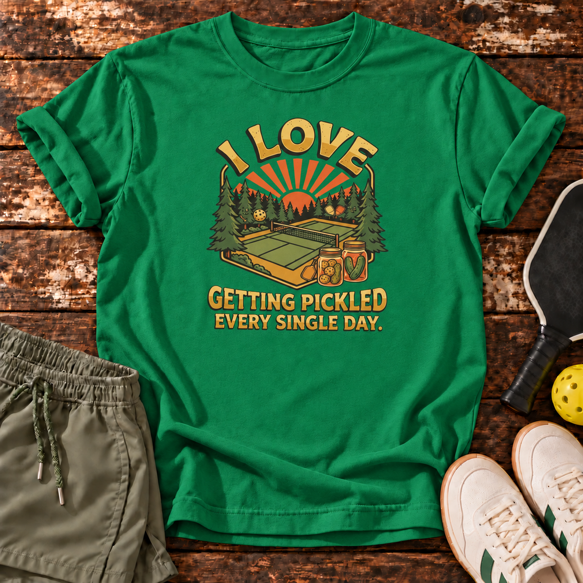 Getting Pickled T-Shirt — Kelly Green — Dink Society master mockup