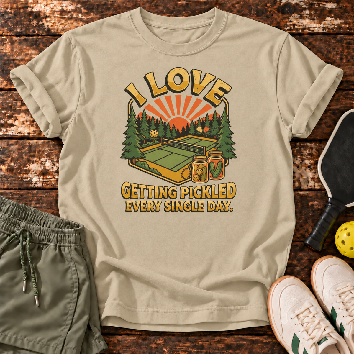 Getting Pickled T-Shirt — Sand — Dink Society master mockup