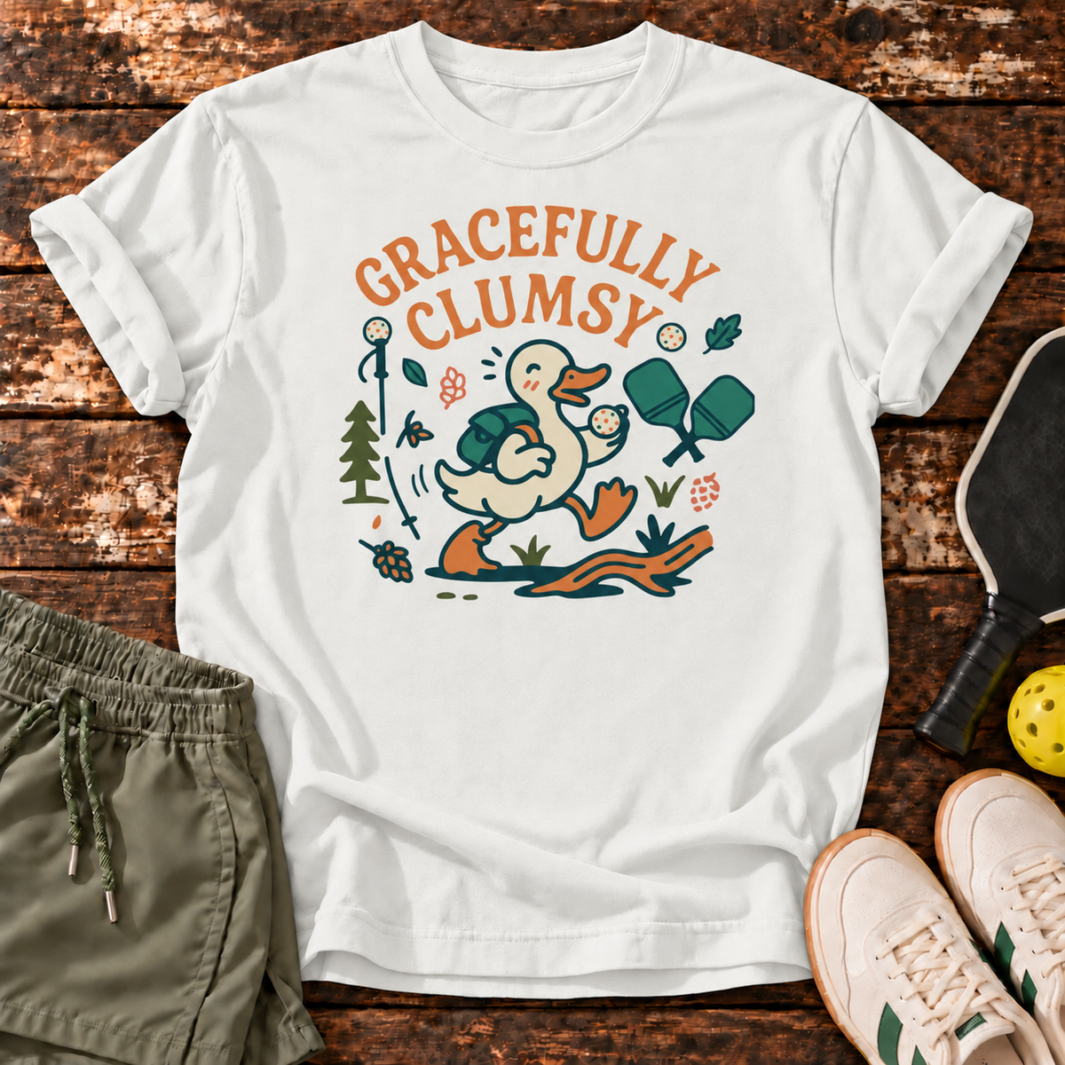 Gracefully Clumsy T-Shirt — White — Dink Society master mockup